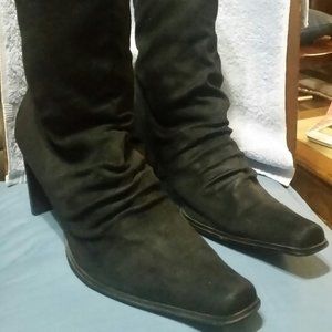 Mid-calf Black Boots w/ Leather soles & Square toe